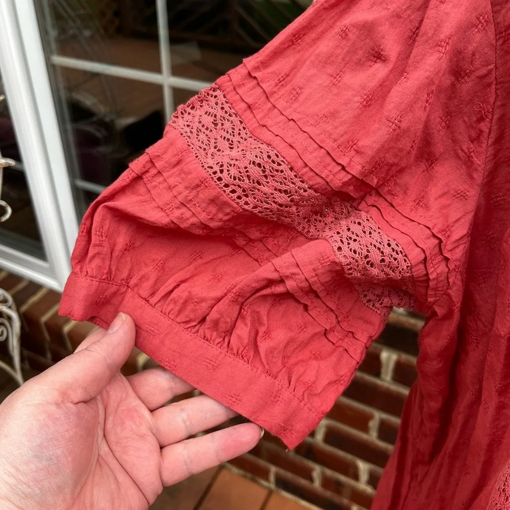 Women's Red Lace Detail Top - Picture 7 of 16